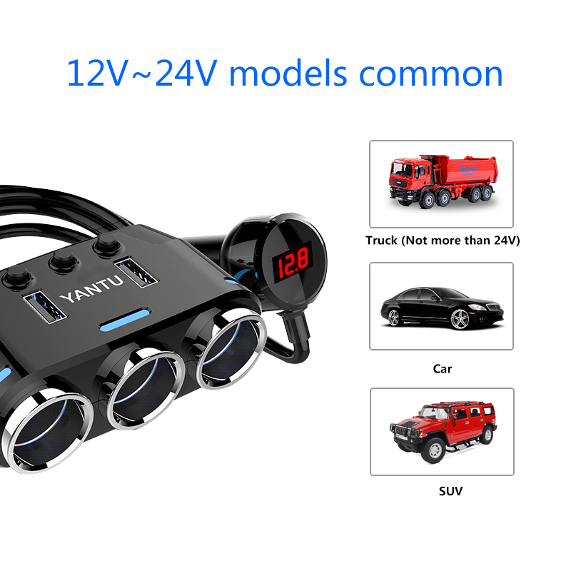 3-Socket 12V Splitter + Dual USB Charger