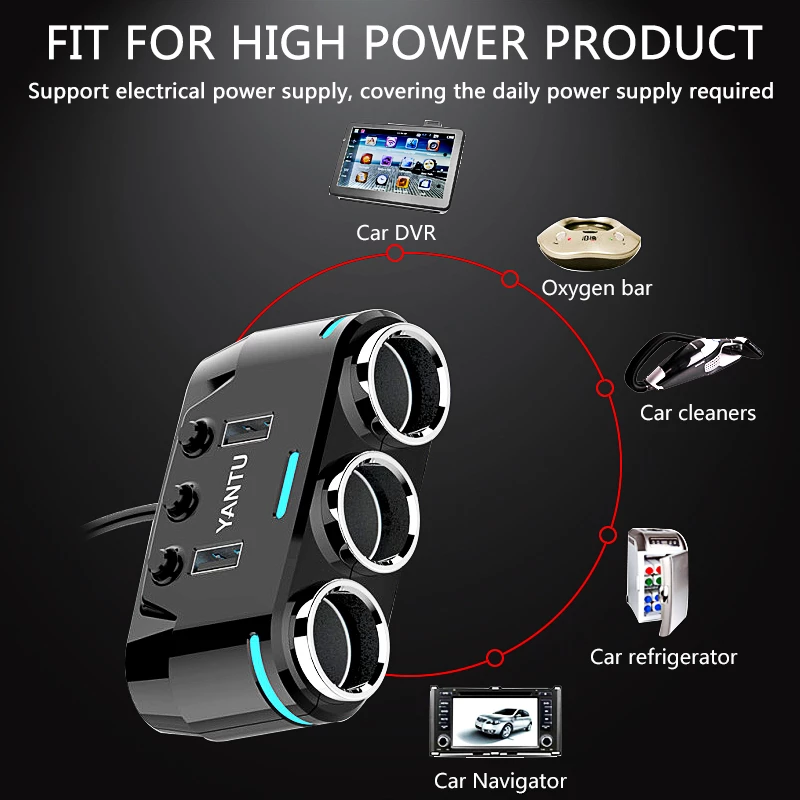 3-Socket 12V Splitter + Dual USB Charger