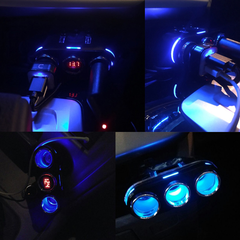 3-Socket 12V Splitter + Dual USB Charger