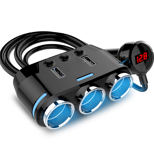 3-Socket 12V Splitter + Dual USB Charger